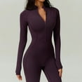 thumbnail image 5 of Women's Seamless Lined Jumpsuit Long Sleeve Turtleneck Yoga Romper with Zip for Winter Comfort, 5 of 8
