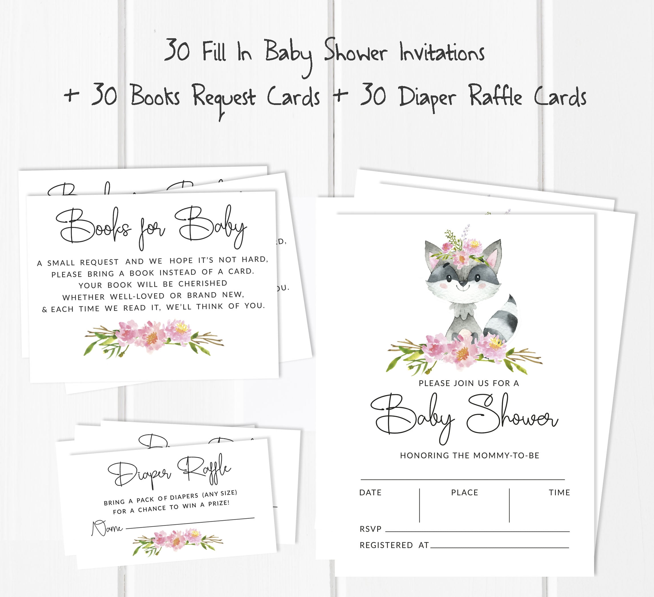 Inkdotpot Set Of 30Raccoon Jungle Animals Baby Shower Invitations-Diaper Raffle Tickets And Baby Shower Book Request Cards Gender Neutral Invites Its A Boy Its A Girl