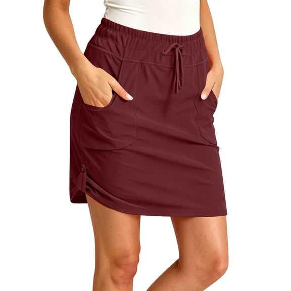 Hurxie Women's Outdoor Skort Golf Skorts Active Athletic Skort UPF 50 Hiking Casual Skirt Quick Dry with Pockets Wine,S
