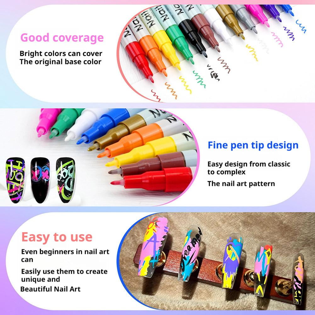 24 Colors Nail Art Pens Set Quick-Drying Acrylic Paint Markers for 3D Nail Art, Dotting & Drawing, Nail Design Tools for DIY Manicure at Home & Salon