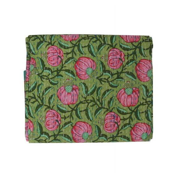 Double Size Floral Print Kantha Quilt Indian Block Print Quilt Cotton Kantha Throw Kantha Blanket Handmade Quilt Kantha Bedspread