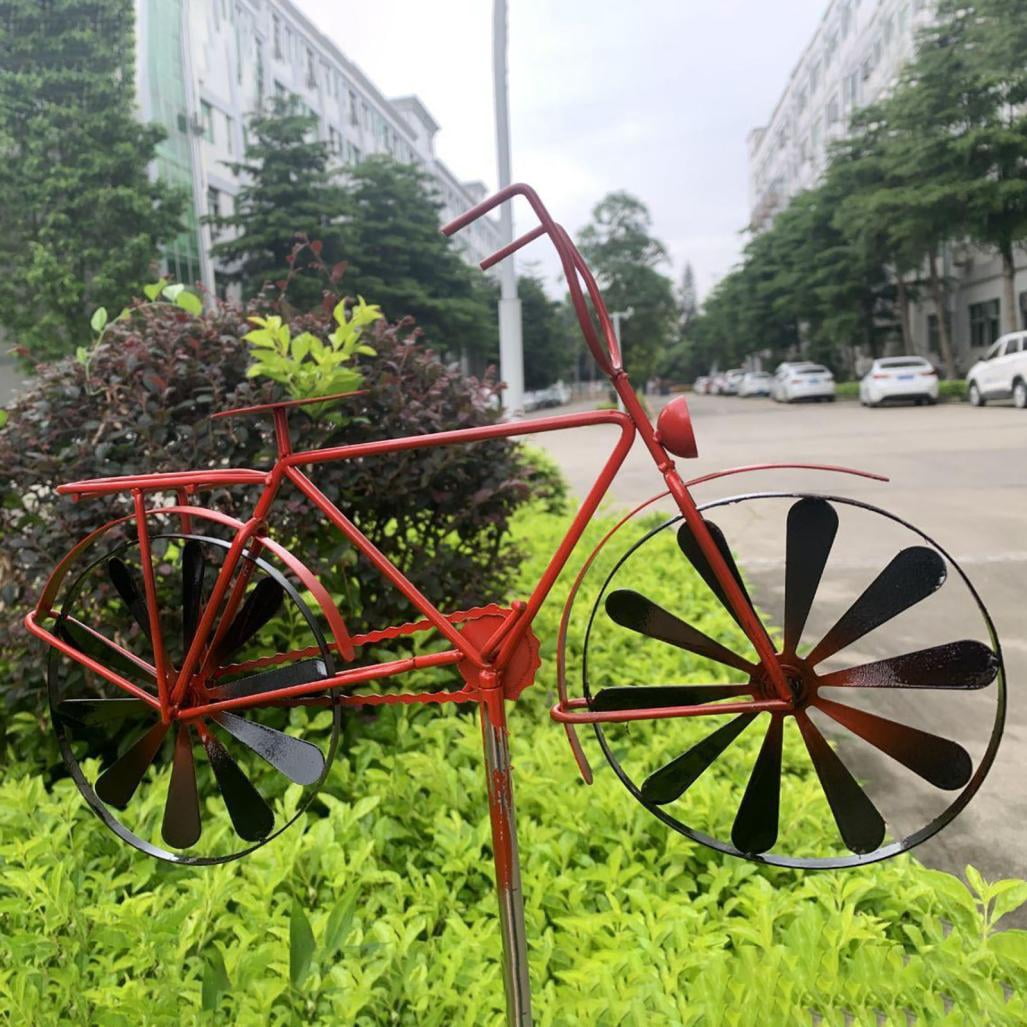 Metal Bicycle Wind Spinners,Wind Mill For Yard And Garden，Vintage Red Wind Spinners,Welcome Yard Sign With Stakes,Bike Garden Art Decor,Outdoor Garden Decor With Windmill For Courtyard Parks,Terraces