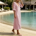 thumbnail image 7 of ClodeEU Women's V Neck Cutout Flare Short Sleeve Midi Dress ,Elegant Casual Loose Summer Dress Pink,Women's Plus M, 7 of 7