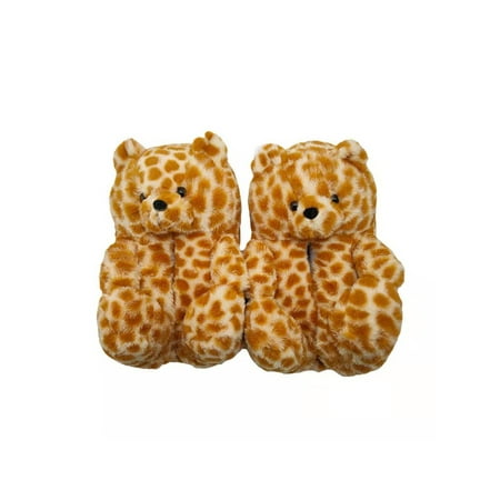 

Crocowalk Plush Teddy Bear Slippers for Women Bedroom Animal Plush Indoor Slippers Big Kids Girls Yellow Leopard (W) US 4-9/(M) US 7-8