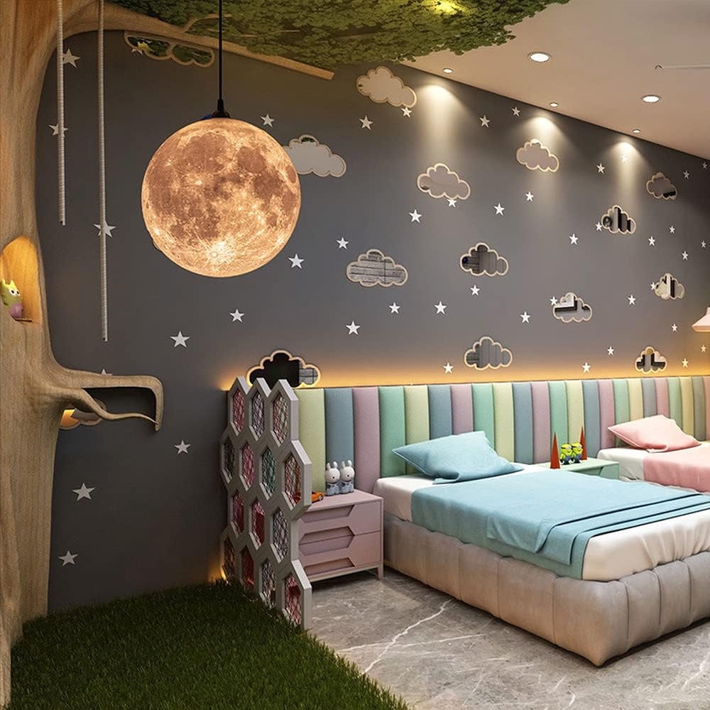 Resin Moon Pendant Lamp Plug in Adjustable Cord, 3D Printing Hanging Ceiling Lighting Fixture, Pendant Light for Home, Office, Bars and Cafe, ddct210821B05