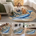 thumbnail image 6 of Summer Blue Sea Whale Round Area Rugs 3 ft, Nautical Vintage Ocean Wave Compass Sailboat Linen Washable Small Area Rug with Non-Slip Sturdy Edge Binding Round Front Door Mat Floor Carpet for Entryway, 6 of 9