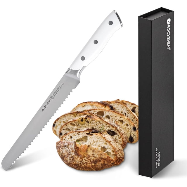 ROCKSHEAT Bread Knife, 20.5cm/8in Multifunction Serrated Knife for Homemade Bread, High Carbon Stainless Steel Razor Sharp Slicer with Wide Wavy Edge & Comfort Handle for Sourdough Turkey Fruit
