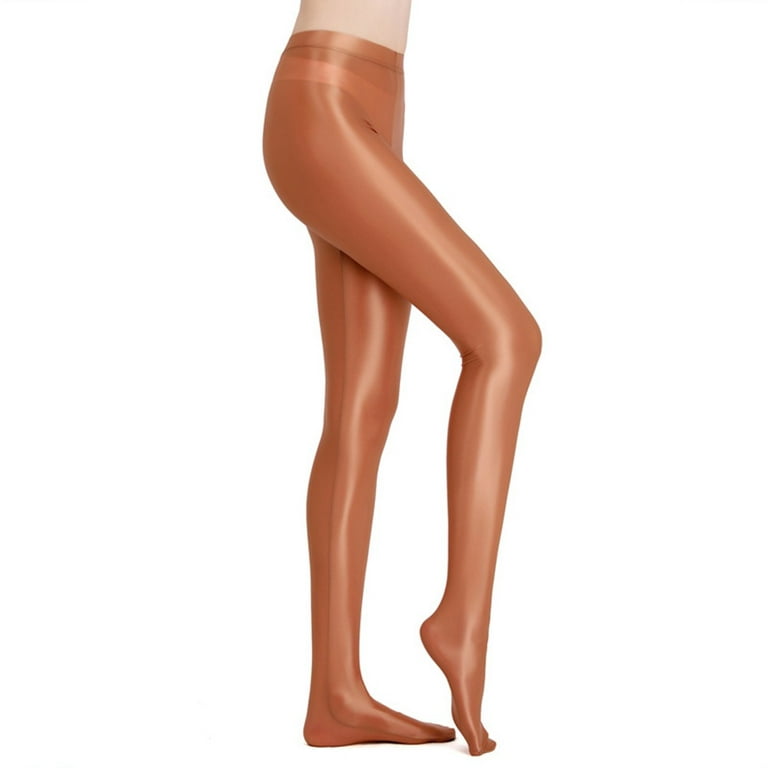 YIWEI Satin Oily Glossy Leggings Glitter Stockings Shiny Tights Wome High  Waist Yoga White L 