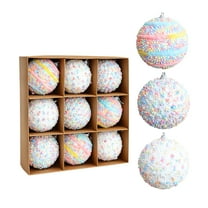 9Pcs Pastel Color Shatterproof Glitter Foam Christmas Ornament Set - 3.14Inch Decorative Hanging Balls for Sweet - Themed Xmas, New Year & Holiday Party, Home Christmas Tree Decorations