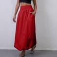 thumbnail image 5 of Women's High Waist Maxi Skirt with Elastic Wide Waistband Loose Fit A Line Long Skirt Casual Solid Flared Hem Design Red L, 5 of 6