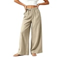 thumbnail image 2 of Khunlpohl Cotton Linen Pants for Womens Wide Legs Elastic Waist Palazzo Casual Pant Tied Loose Trendy Trousers with Pockets, 2 of 7