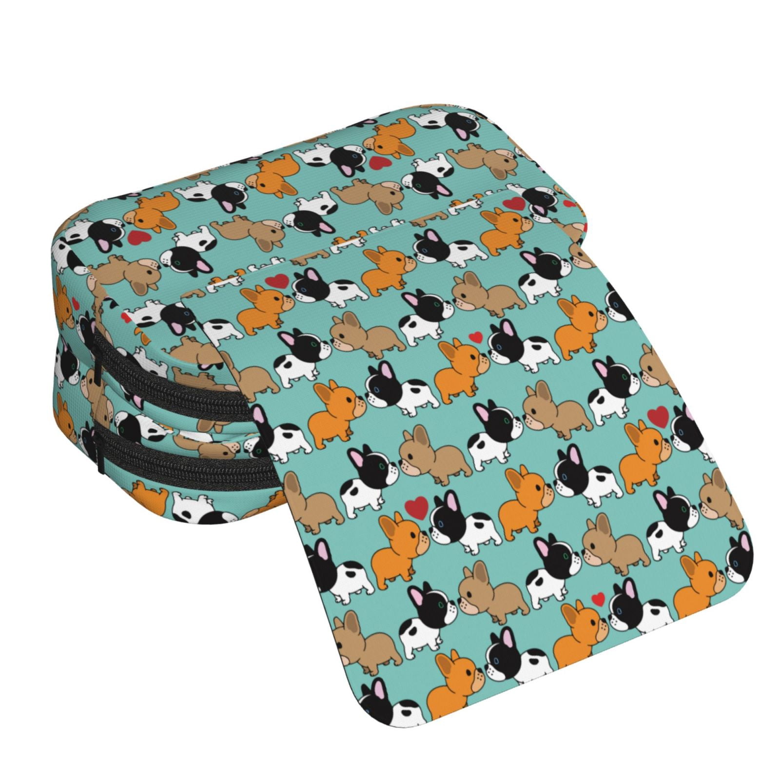 Rateoe Cute French Bulldog Pattern Double Clamshell Pen Case, Storage Organizer with Two Zipper Compartments– Holds Up to 50 Pencils & Pens