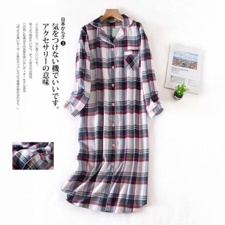 

Final Clear Out! Shirt Sleepwear Women Sexy Plaid Cotton Homewear Big Size Long Sleeve V-Neck Nightdress Fashion Clothes Vintage Pjs