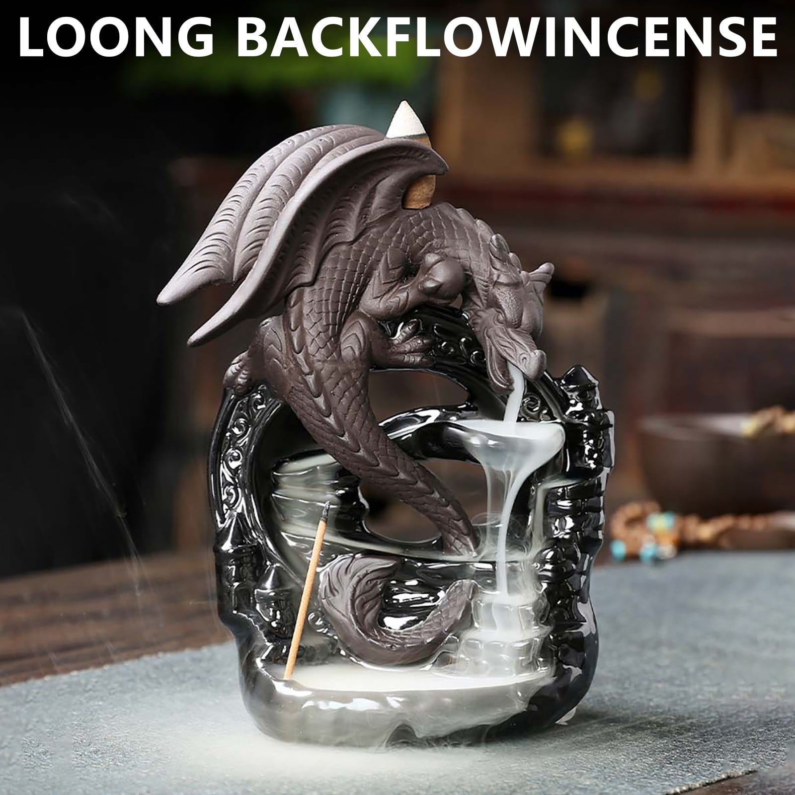Hxlamzoo Dragon Backflow Incense Burner, Ceramic Incense Waterfall Burners, Incense Fountain Waterfall Holders, Incense Stick Holder with 20 Backflow Incense Cones