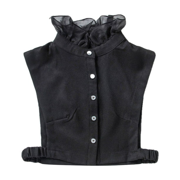 Blusa De Media Camisa Con Cuello Falso Desmontable Para Mujer, Corbata De Cuello Falso Negro Sunnimix Cuello falso desmontable para mujer