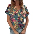 thumbnail image 2 of Fiudx Ofertas Flash Del Día Camiseta Holgada Informal de Manga Corta con Cuello En V a Cuadros para Mujer, 2 of 5