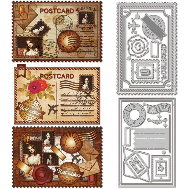 Troqueles para cortar postales, ideales para hacer tarjetas, sobres y para manualidades como scrapbooking, diarios y decoración en papel.