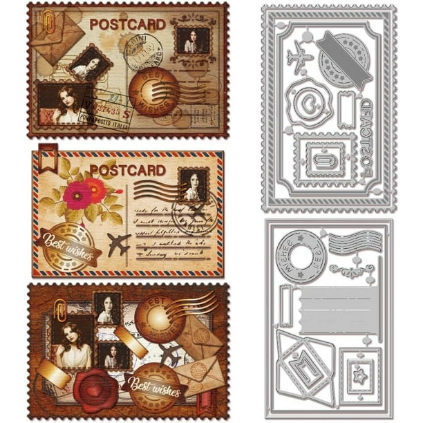 Troqueles para cortar postales, ideales para hacer tarjetas, sobres y para manualidades como scrapbooking, diarios y decoración en papel.