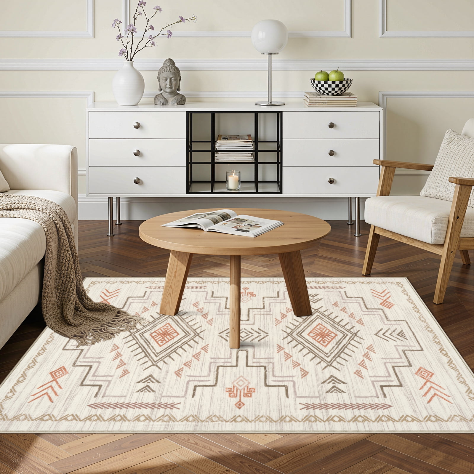 Lahome Washable 3'x5' Area Rug, Brown Rugs for Living Room, Non-Slip Small Entryway Aztec Tribal Carpet for Bedroom Kitchen Bathroom, Low-Pile Classic Boho Western Decor, Brown
