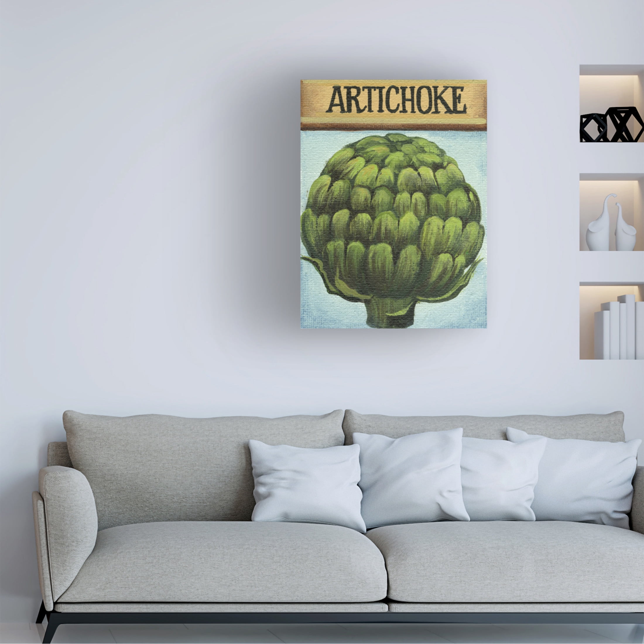 Canvas Wall Art - Debbi Wetzel 'Seed Packets 08 - Artichoke' Wall Art for Living Room, Bedroom, or Office Décor by Trademark Fine Art - 24 x 32 Inches