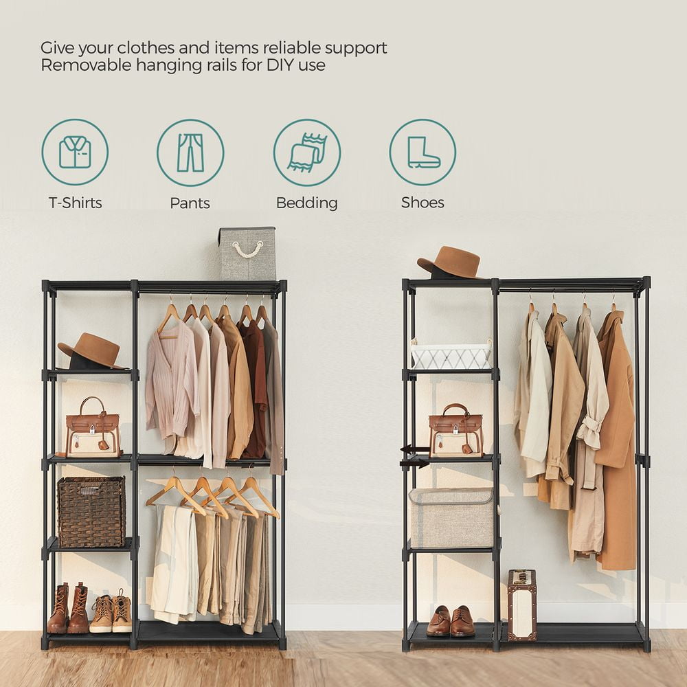 Songmics Home Closet Organizer with Hanging Rod & Shelves, Space-Saving Freestanding Portable Wardrobe for Bedroom, Black