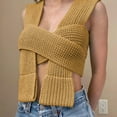 thumbnail image 3 of Chaleco de punto con tirantes cruzados y lazo para primavera y verano para mujer, top corto sexy, ropa DIY marrón, 3 of 7