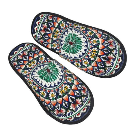 

JUNZAN Colorful With Blue Oriental Slippers for Women House Shoes Non Slip Indoor/Outdoor Pineapple And Cactus Designs-Large