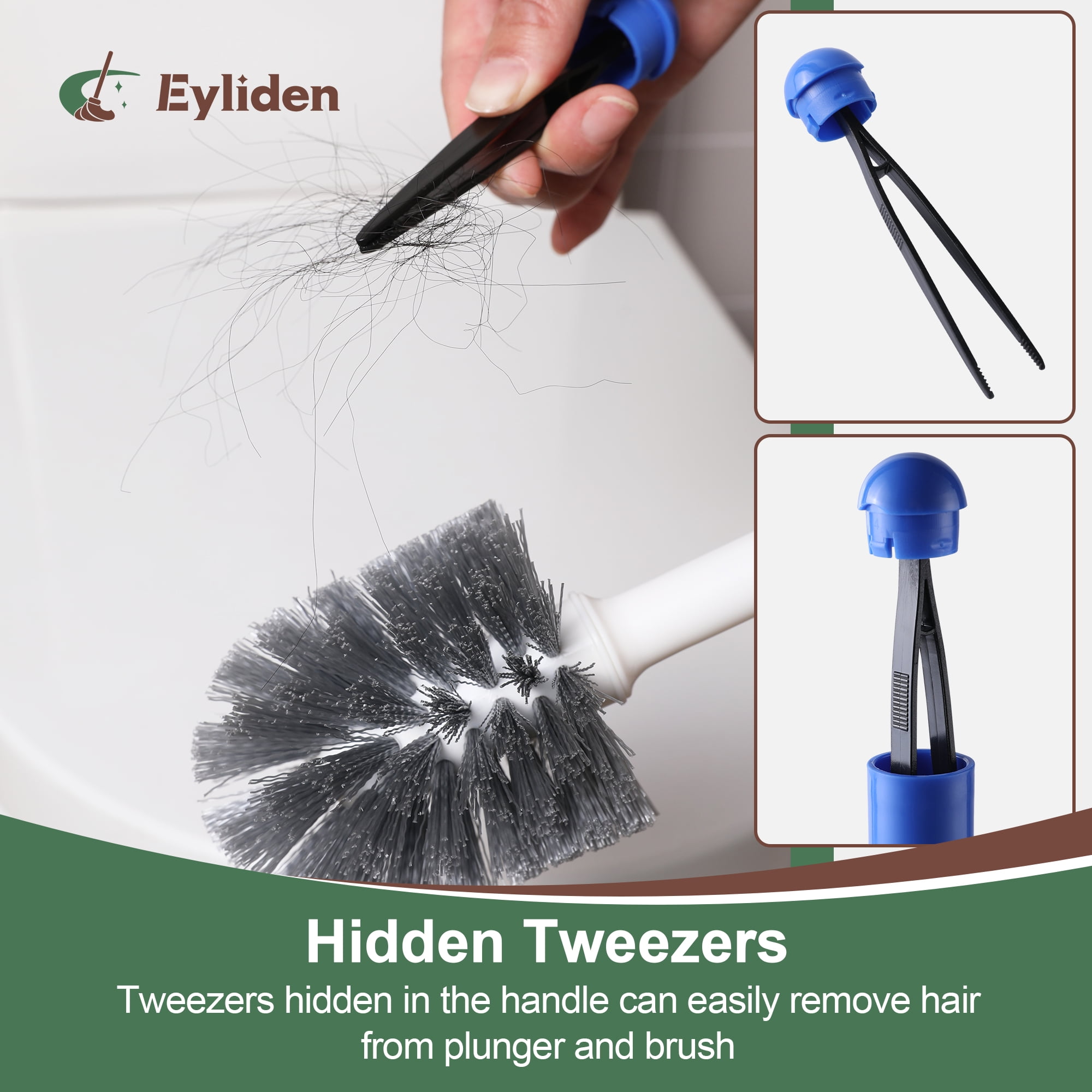 Eyliden Toilet Brush and Plunger Set for Toilet Cleaning, Brush with Base, Blue, 2 Count