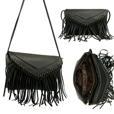 - Women Faux Leather Vintage Flap Tassel Crossbody Bag Shoulder Ladie Handbag Satchel Messenger Purse
