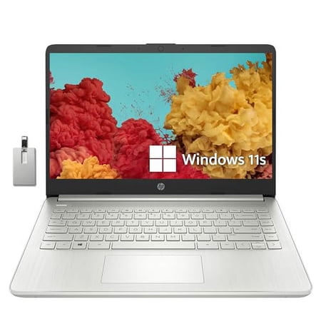 HP Premium Stream 14" HD BrightView Laptop, Intel Celeron N4120, 16GB RAM, 64GB eMMC, Intel UHD Graphics, HD Webcam, 1 Year Office 365, Bluetooth, WiFi, HDMI, Win 11s, Silver, 32GB Hotface USB Card