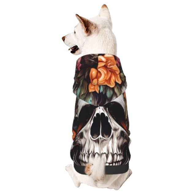 Fotbe Flower Horn Skull Sudadera con Estampado para Perros Pequeños – Suéter con Capucha para Mascotas, Tela Suave de Forro Polar con Bolsillo-Medium