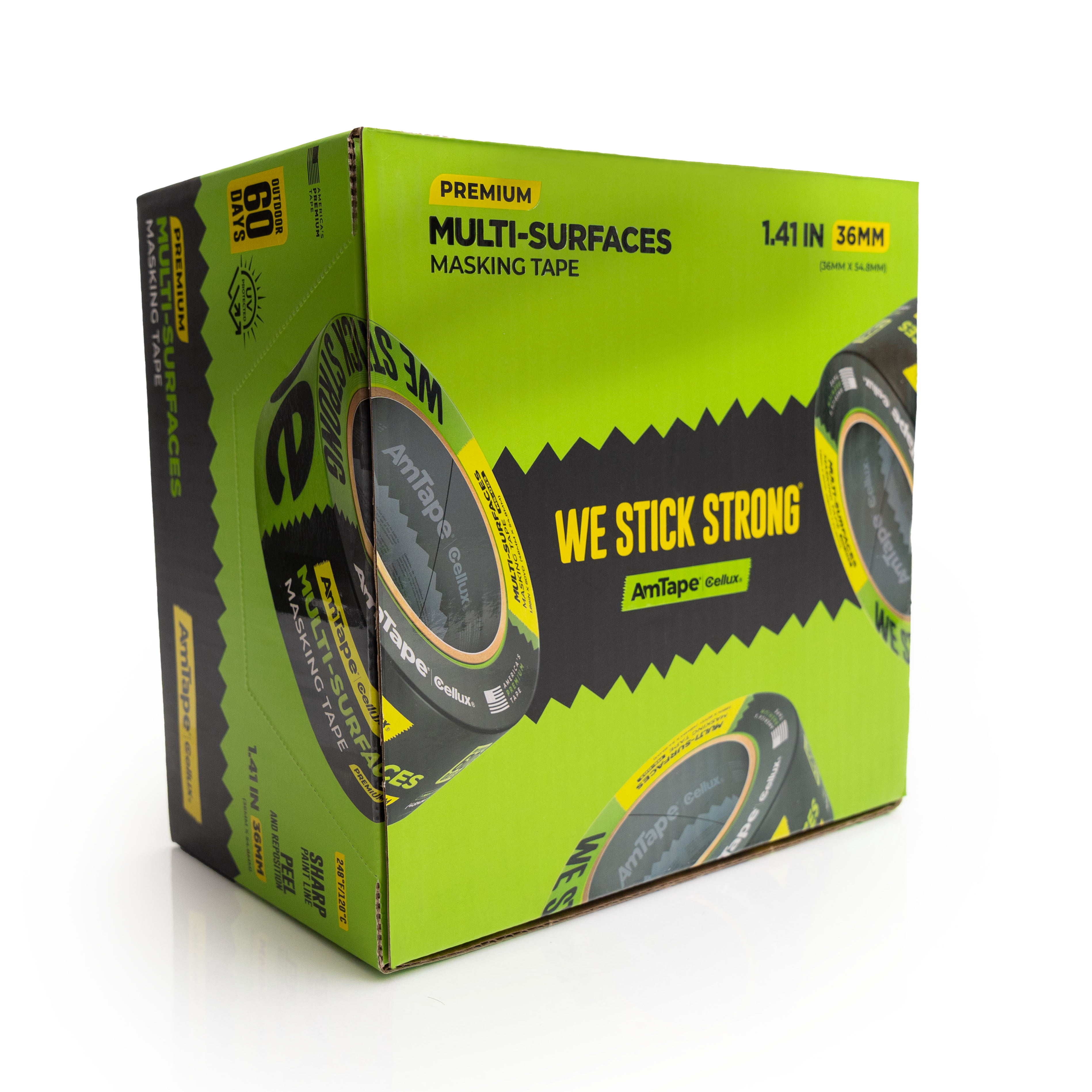 AmTape Multi-Surfaces Masking Tape, Solvent-Resistant, 60-Day Outdoor Clean Removal, Super Washi Painter’s Tape for Wood, Metal, Glass, Walls, Trim, Baseboards, Green, 1" Case 24 rolls