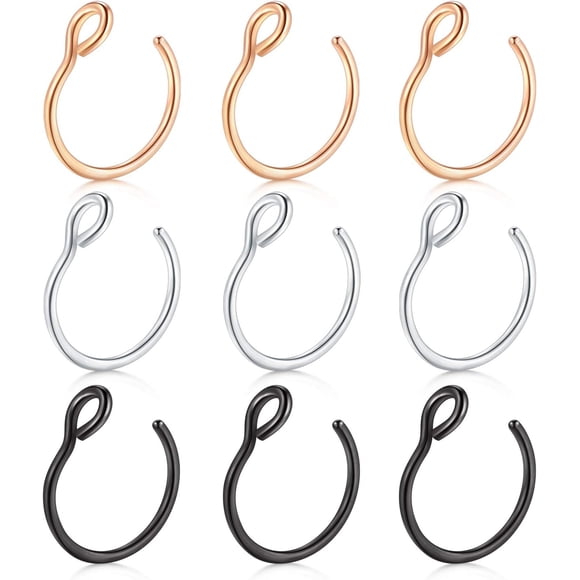 ORUYROP Fake Nose Ring, 20G Faux Piercing Jewelry 8mm Fake Nose Ring Hoop for Faux Lip Septum Nose Ring Set