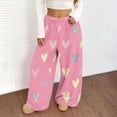 thumbnail image 2 of Womens Sweatpants Plush Flannel Fuzzy Heart Print Elastic Lounge Wide Leg Sweatpants Women Blue L, 2 of 8
