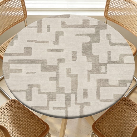 ARTSLION Elastic Tablecloth For Round Tables, Waterproof Tablecover For Up To 36in Round Table, Dining Tablecover For Indoor And Outdoor, Holiday, Neutral Maze