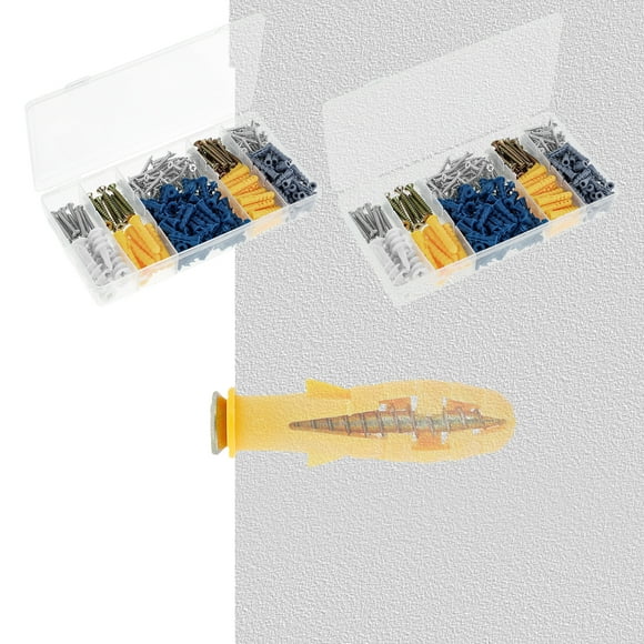 Wekvgz Ensemble Assorti de 700 Pcs d'Ancres et de Vis pour Cloison Sèche, 5 Tailles Différentes, Vis et Ancres, Ancres Murales en Plastique et Vis en Acier au Carbone, Ensemble Portable d'Ancrage pour Tôle Sèche pour Cloison Sèche