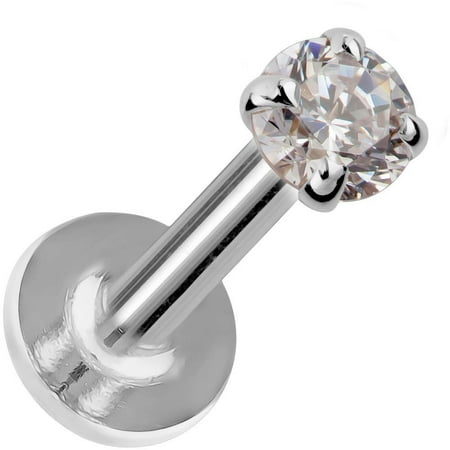 - 2mm Diamond Solid 14K White Gold Low Profile Prong Set Labret