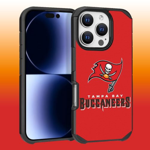 Apple iPhone 16 Pro (6.3) - NFL Licensed Tampa Bay Buccaneers Team Logo on Red Textured Dual Layer Case