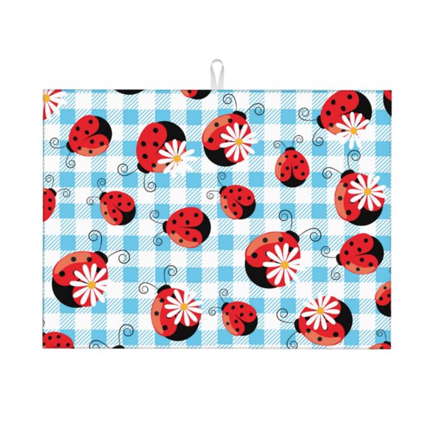 Balery Flowers and Lady Bugs Alfombrilla de Secado para Cocina, 18x24 Pulgadas, Súper Absorbente para Platos y Encimeras