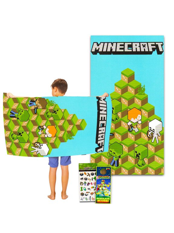 Bath Towel Set for Kids - Bundle With 27" x 54" Beach Towel Plus Stickers | Bathroom Set for Boys