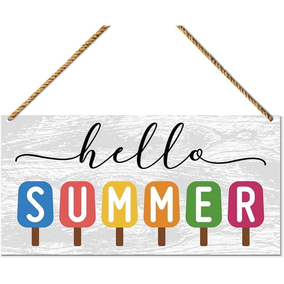 Novelty Hello Summer Sign Farmhouse Popsicles Summer Kitchen Dining Room Wall Art Rustic Summer Decoration for Home Office Bedroom Outdoor 8x12 Inch