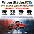 thumbnail image 2 of 2003 Dodge Ram 1500 Beam Wiper Blades Wipers w/1yr Warranty (Set of 2) (WiperBladesUSA), 2 of 5