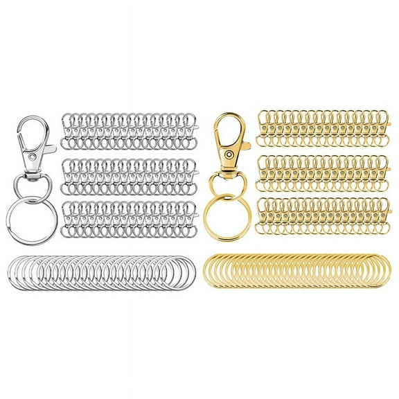 100Set Metal Swivel Snap Hooks with Key Rings for Keychain Clip, Lanyard, Key, Art Crafts, Silver Gold