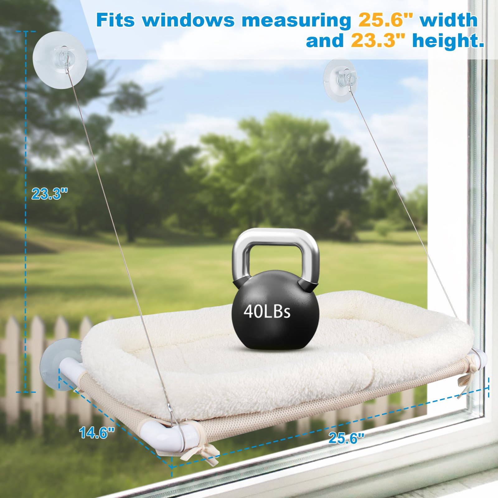 Fluffy Cat Window Bed For Indoor Cats - Strong Suction Cup Hammock With Breathable Mesh And Soft Cushion  Supports Large