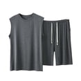 thumbnail image 2 of Men's 2 Piece Pajama Sets Cotton Sleeveless Tank Top Drawstring Elastic Waisted Shorts Summer Pjs Sleepwear (XL, Dark Gray), 2 of 6