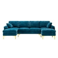 thumbnail image 2 of Modular Sectional Sofa Couch with Reversible Chaise Velvet, L Shaped Couch Sofa with Removable Ottoman, 3 Seater Sofa with Pillows and Golden Metal Legs, U-Shaped Corner Sofa for Living Room,Teal Blue, 2 of 7