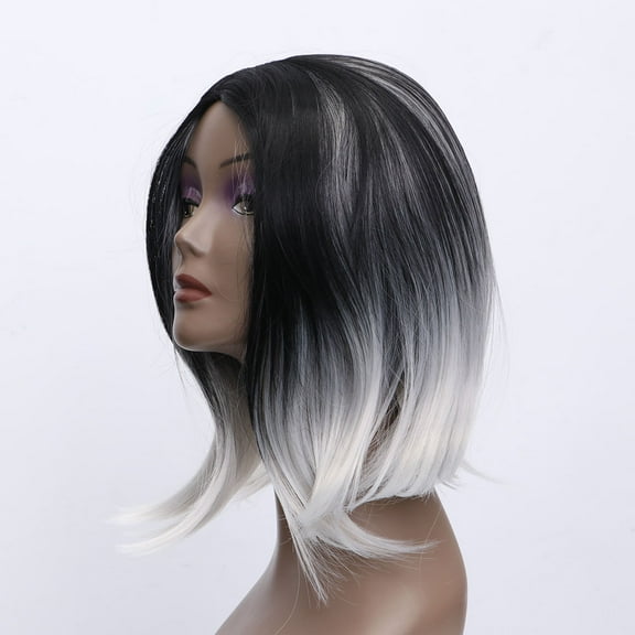 FRCOLOR High-temperature Synthetic Shoulder Length Fiber 3/ Straight Women's 2 Tones Full Wigs / Hair (Black Light Gray)