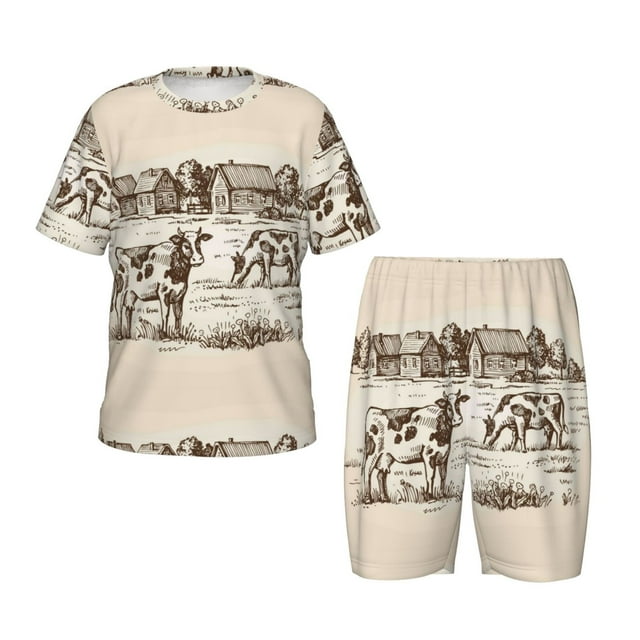 Balery Cows On The Farm Conjunto de Pijama Infantil de Manga Corta con Estampado – Ropa de Dormir de Algodón Suave-3X-Large