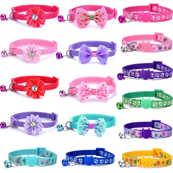 16 PCS Cute Cat Collars Breakaway with Bell for Boy Cats and Girl Cats Gifts