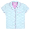 thumbnail image 2 of Sleep On It Girls 2-Piece Short-Sleeve Button Down Collared Coat Pajama Set with Matching Scrunchie - Turquoise , 7-8, 2 of 5